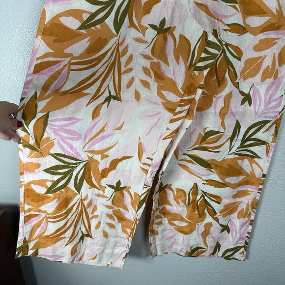 C&C California 100% Linen Floral Tropical Wide Leg Pull On Pants Womens Large - Picture 3 of 5